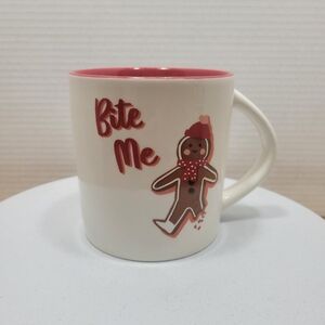 Gingerbread Man BITE ME Coffee Mug Holiday Stoneware Coffee Cup Bite Me